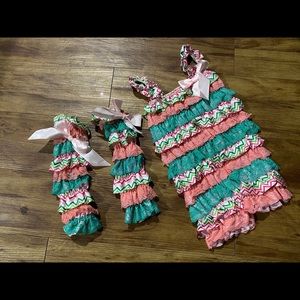 Coral & Turquoise Romper with leggings